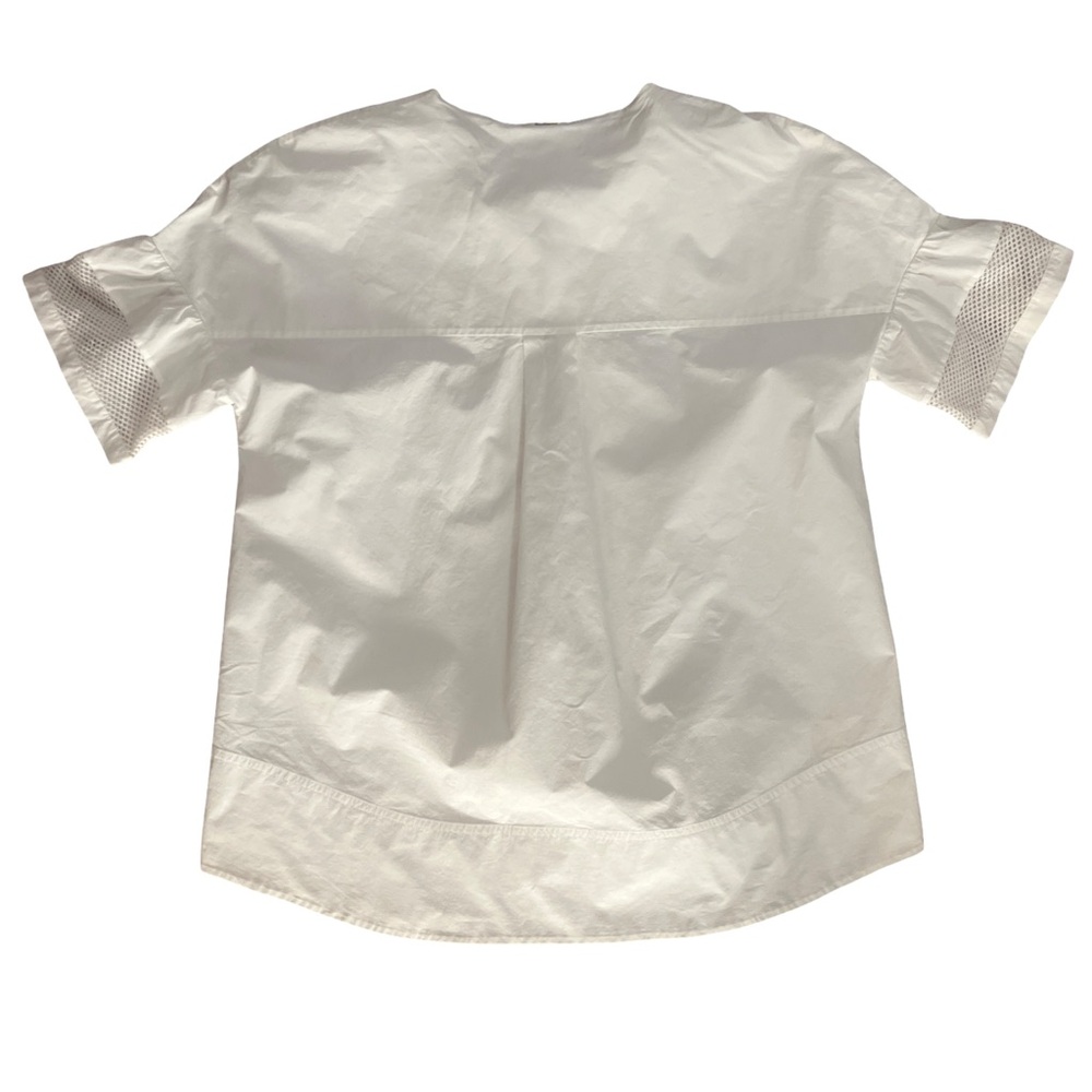 St. John White Zip Up Short Sleeve Crisp Cotton Blouse Size S - Picture 3 of 8